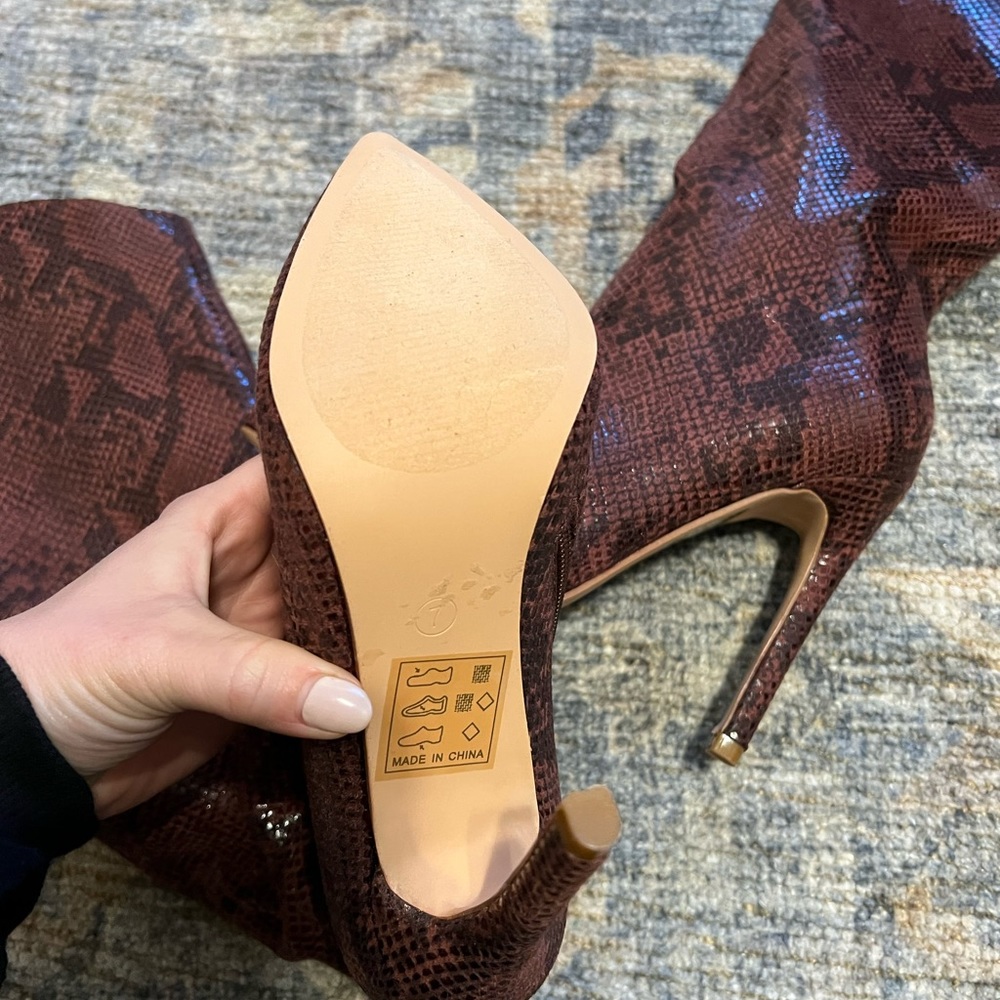 Aspen Heeled Glossy Python Boot - Burgundy - image 5